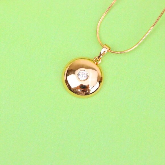 "Round Dome Rose Gold Pendant with Single CZ Center Stone, XPPT1520 - Picture 2 of 13